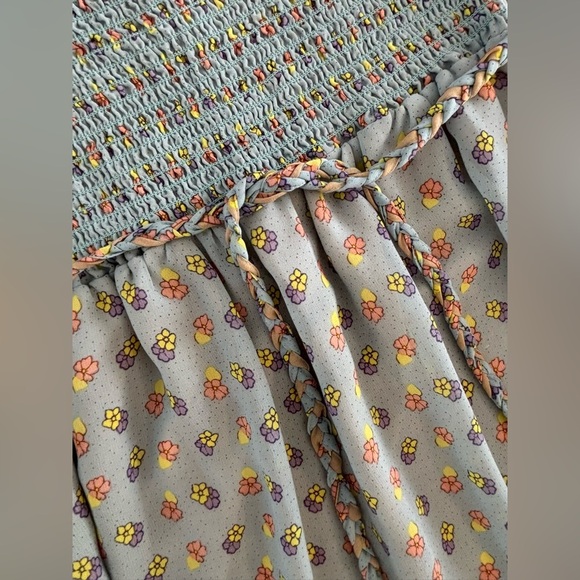 Lani Smocked Strapless Maxi Hawaiian Dress Women’s Lg Blue Yellow Salmon Floral - Picture 8 of 10